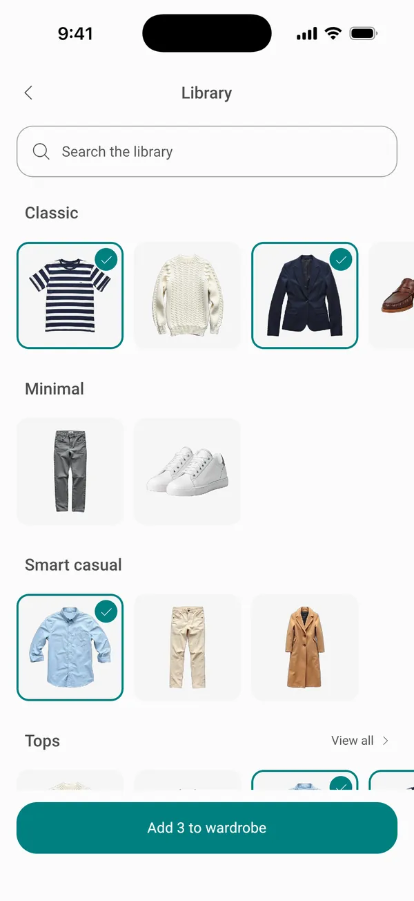 Adding clothes from the Library