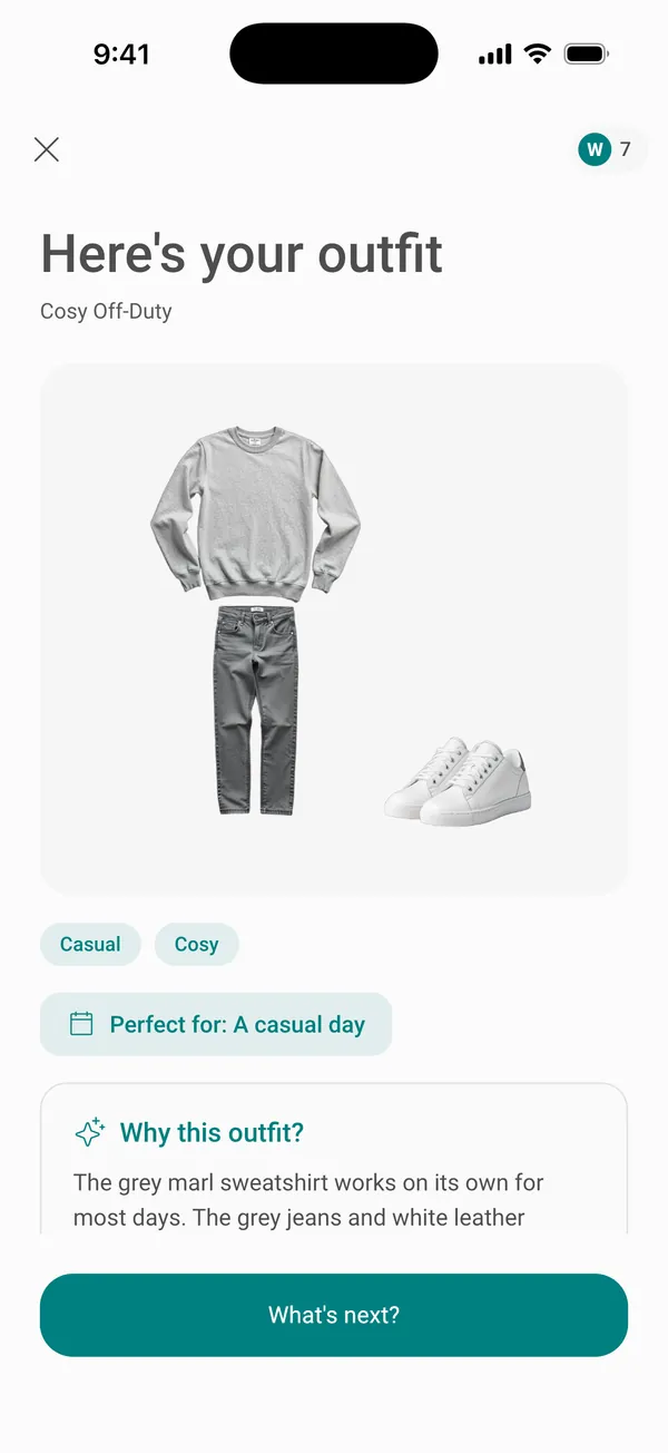 A suggested outfit with a note on why it works